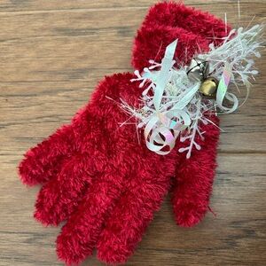 Festive Red Fuzzy Gloves